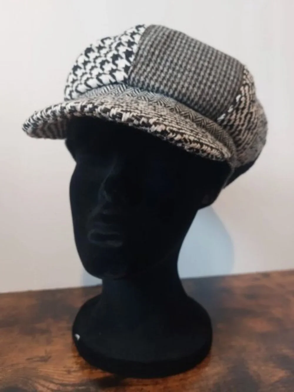 Cappelli Women's Houndstooth Newsboy Cap Black White Vintage Pageboy Hat OS